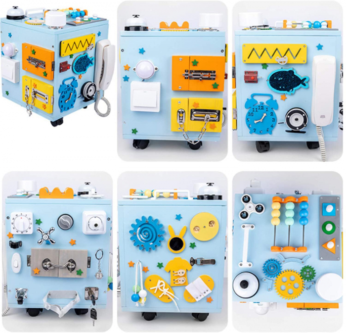 Centru de activitatii multifunctional montessori Cub Busy Box senzorial cu inchizatori [3]