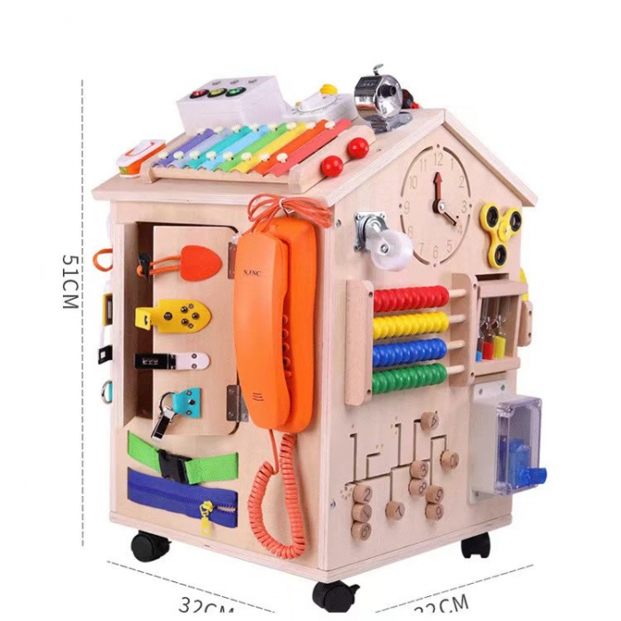 Cub Senzorial Montessori Lemn Inchizatori Casuta cu Jocuri Busy Board [11]