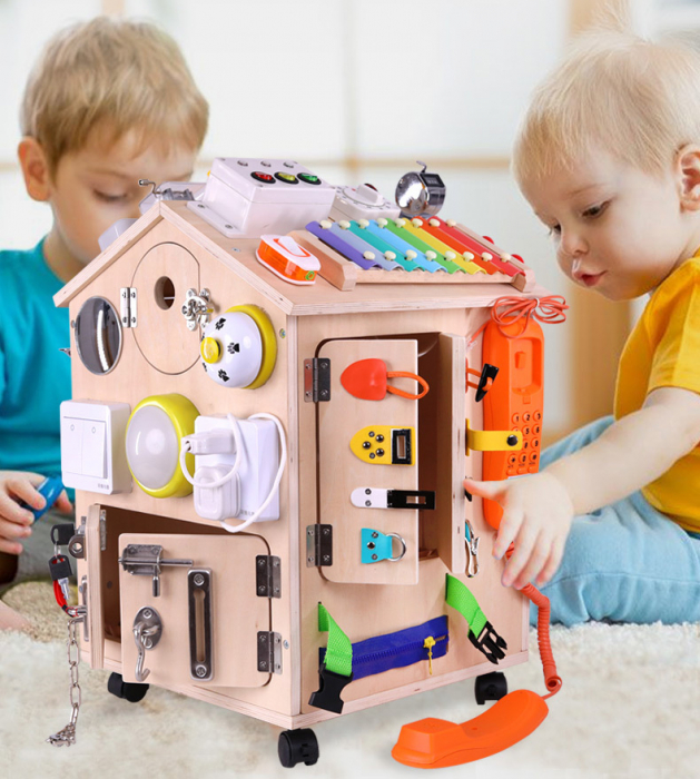 Cub Senzorial Montessori Lemn Inchizatori Casuta cu Jocuri Busy Board [5]