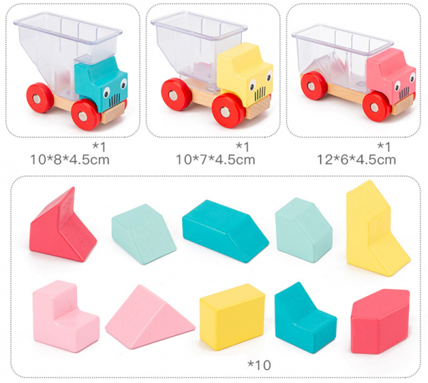 Set 3 masinute din lemn cuburi figuri geometrice puzzle [6]