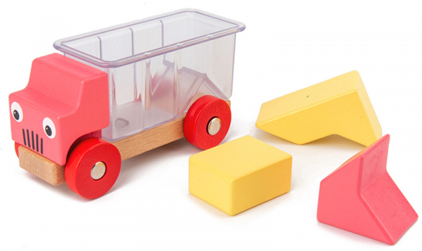 Set 3 masinute din lemn cuburi figuri geometrice puzzle [8]