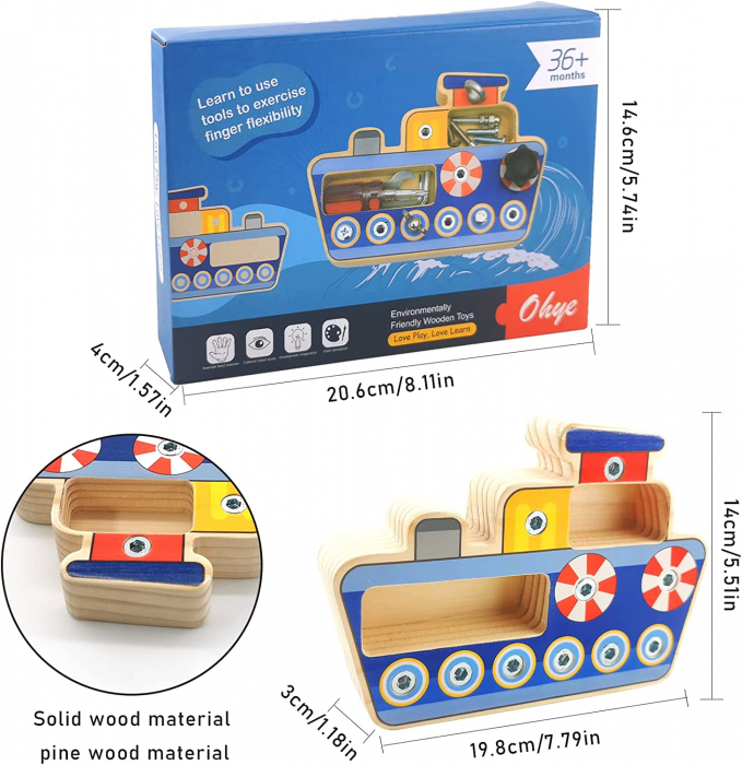 Joc Lemn Banc de lucru Montessori Busy Board Vaporasul cu Suruburi [2]