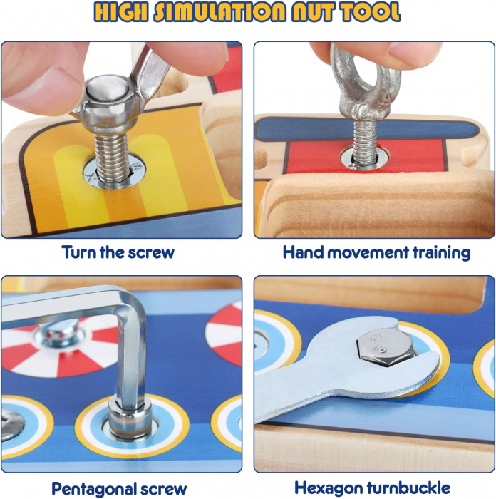 Joc Lemn Banc de lucru Montessori Busy Board Vaporasul cu Suruburi [7]