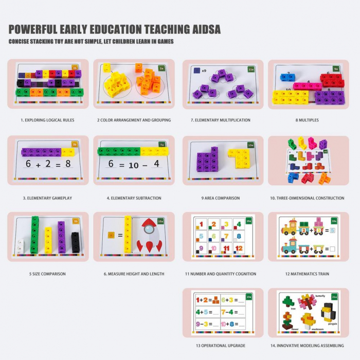 Cuburi de constuit Stem Montessori Curcubeu Joc educativ Operatii Matematice [7]
