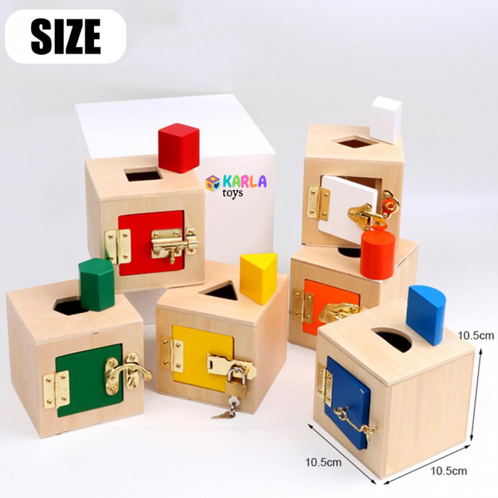 Cuburi Montessori din Lemn cu Incuietori si Forme Geometrice - Busy Board Educativ [14]