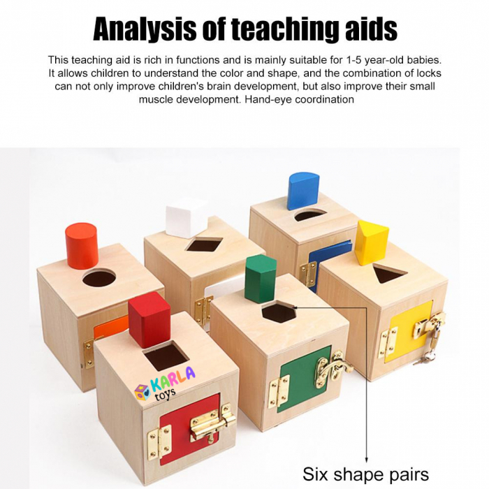 Cuburi Montessori din Lemn cu Incuietori si Forme Geometrice - Busy Board Educativ [6]