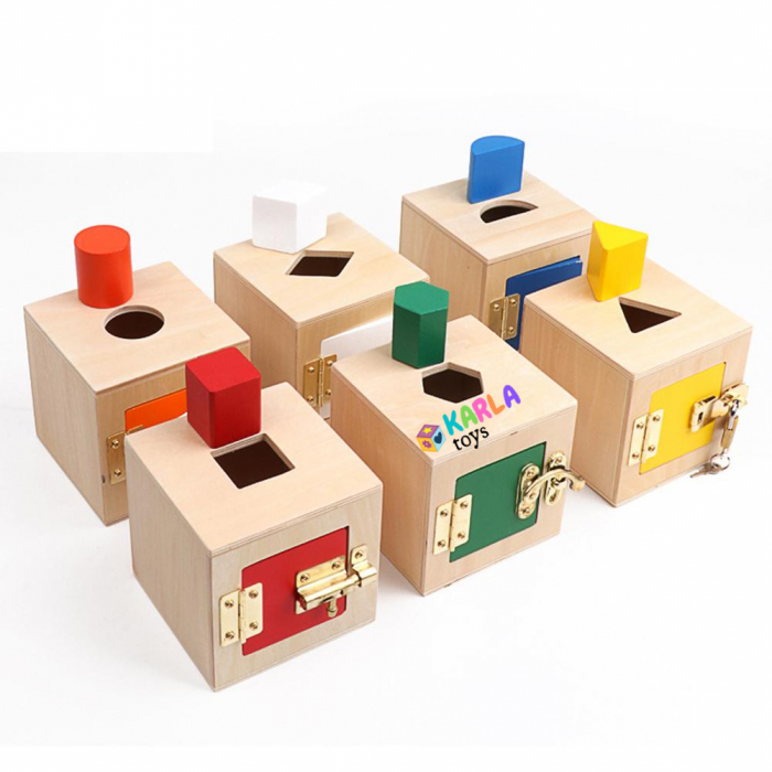 Cuburi Montessori din Lemn cu Incuietori si Forme Geometrice - Busy Board Educativ [4]