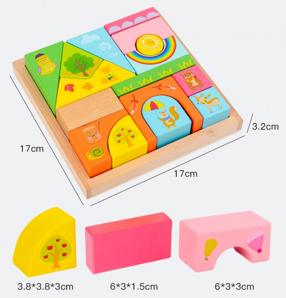 Set Cuburi de constructie cu animale din lemn cu cutie [11]