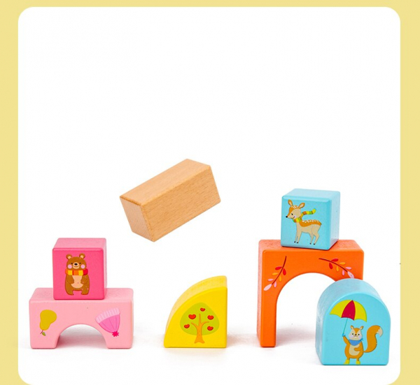 Set Cuburi de constructie cu animale din lemn cu cutie [5]