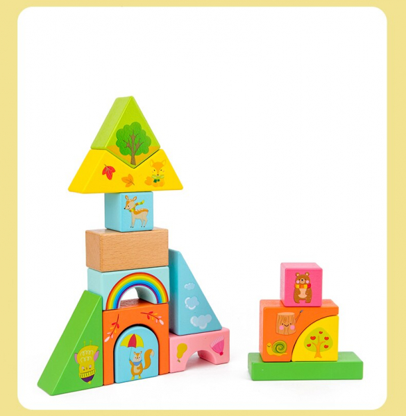 Set Cuburi de constructie cu animale din lemn cu cutie [6]