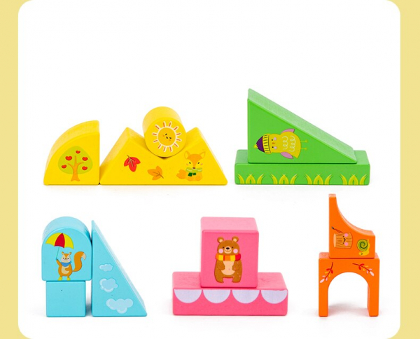 Set Cuburi de constructie cu animale din lemn cu cutie [7]