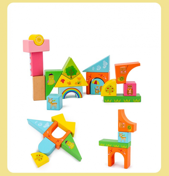 Set Cuburi de constructie cu animale din lemn cu cutie [8]
