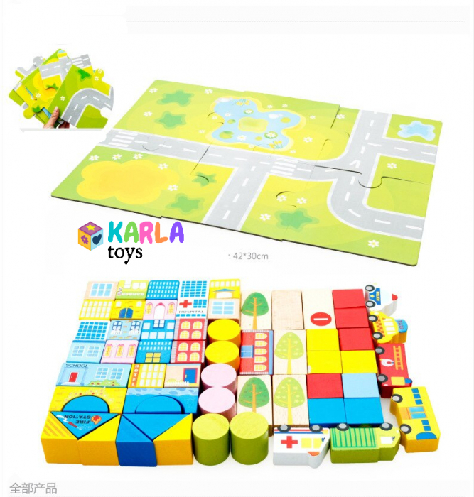 Cuburi lemn de construit cu covor puzzle Traficul Urban [2]