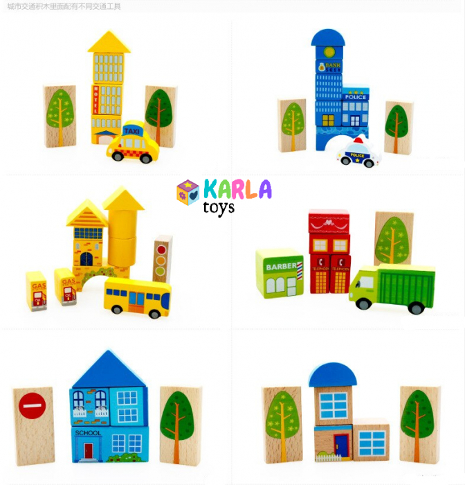 Cuburi lemn de construit cu covor puzzle Traficul Urban [3]