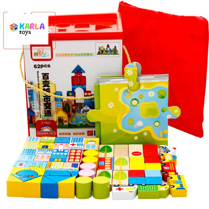 Cuburi lemn de construit cu covor puzzle Traficul Urban [5]