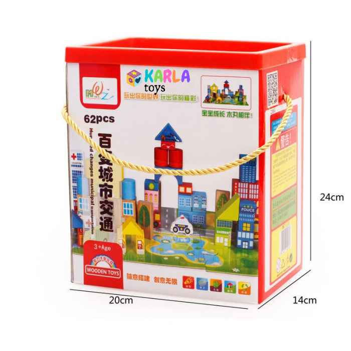 Cuburi lemn de construit cu covor puzzle Traficul Urban [6]