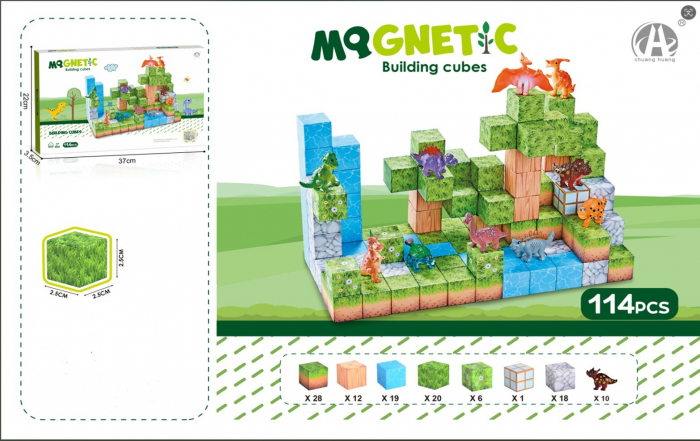 Cuburi magnetice tip Minecraft Set blocuri de constructie Montessori pentru copii 114 piese [1]