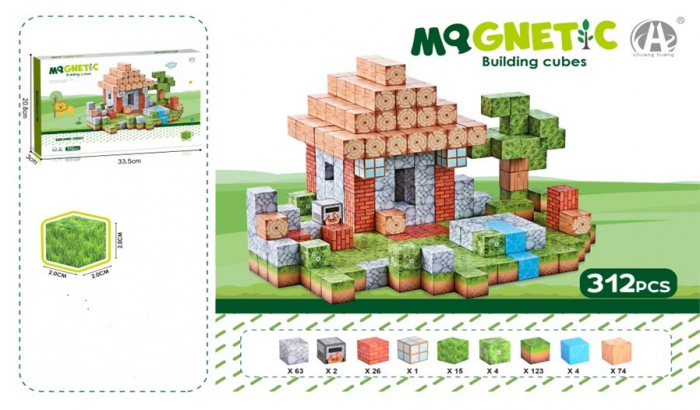Cuburi magnetice tip Minecraft Set blocuri de constructie Montessori pentru copii 312 piese [1]