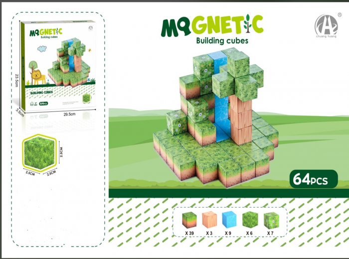 Cuburi magnetice tip Minecraft Set blocuri de constructie Montessori pentru copii 64 piese [1]