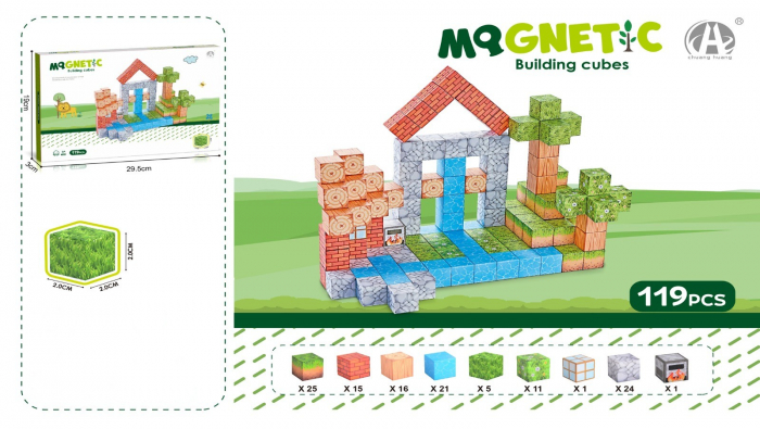 Cuburi magnetice tip Minecraft Set blocuri de constructie Montessori pentru copii 119 piese [1]