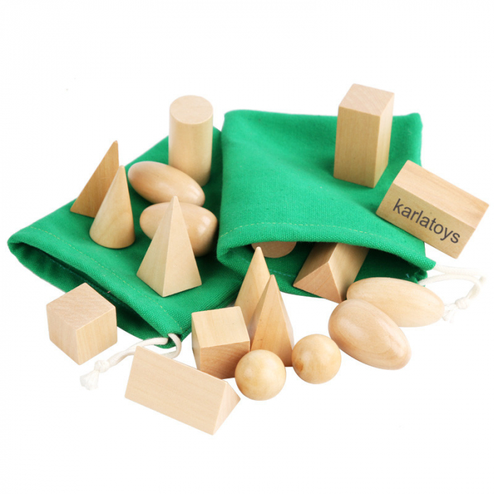 Se Cuburi  Montessori din lemn Forme geometrice 3D [3]