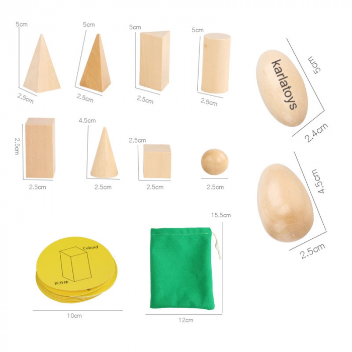 Se Cuburi  Montessori din lemn Forme geometrice 3D [2]