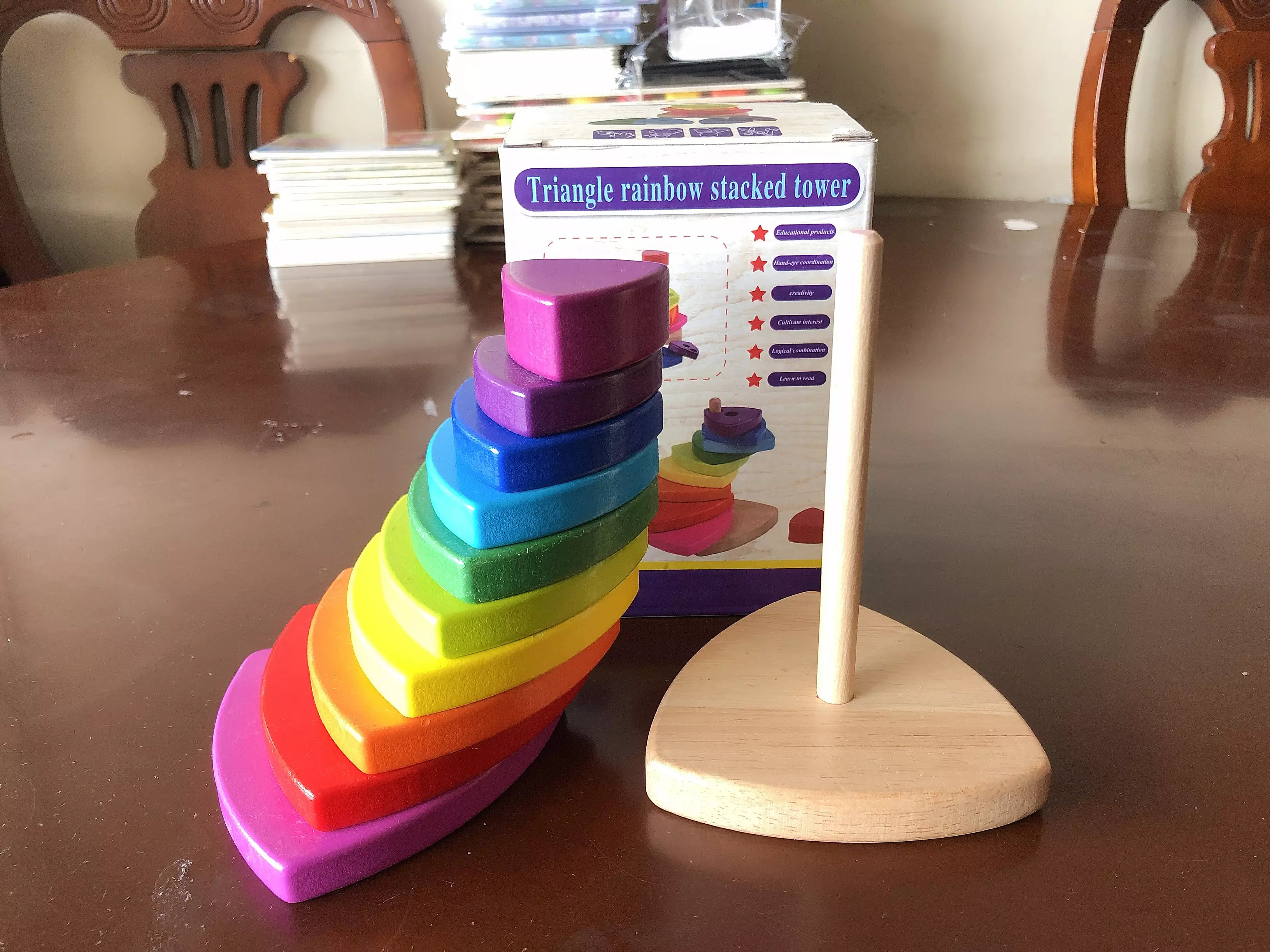 Joc Montessori Stivuire forme geometrice Piramida Curcubeu [3]