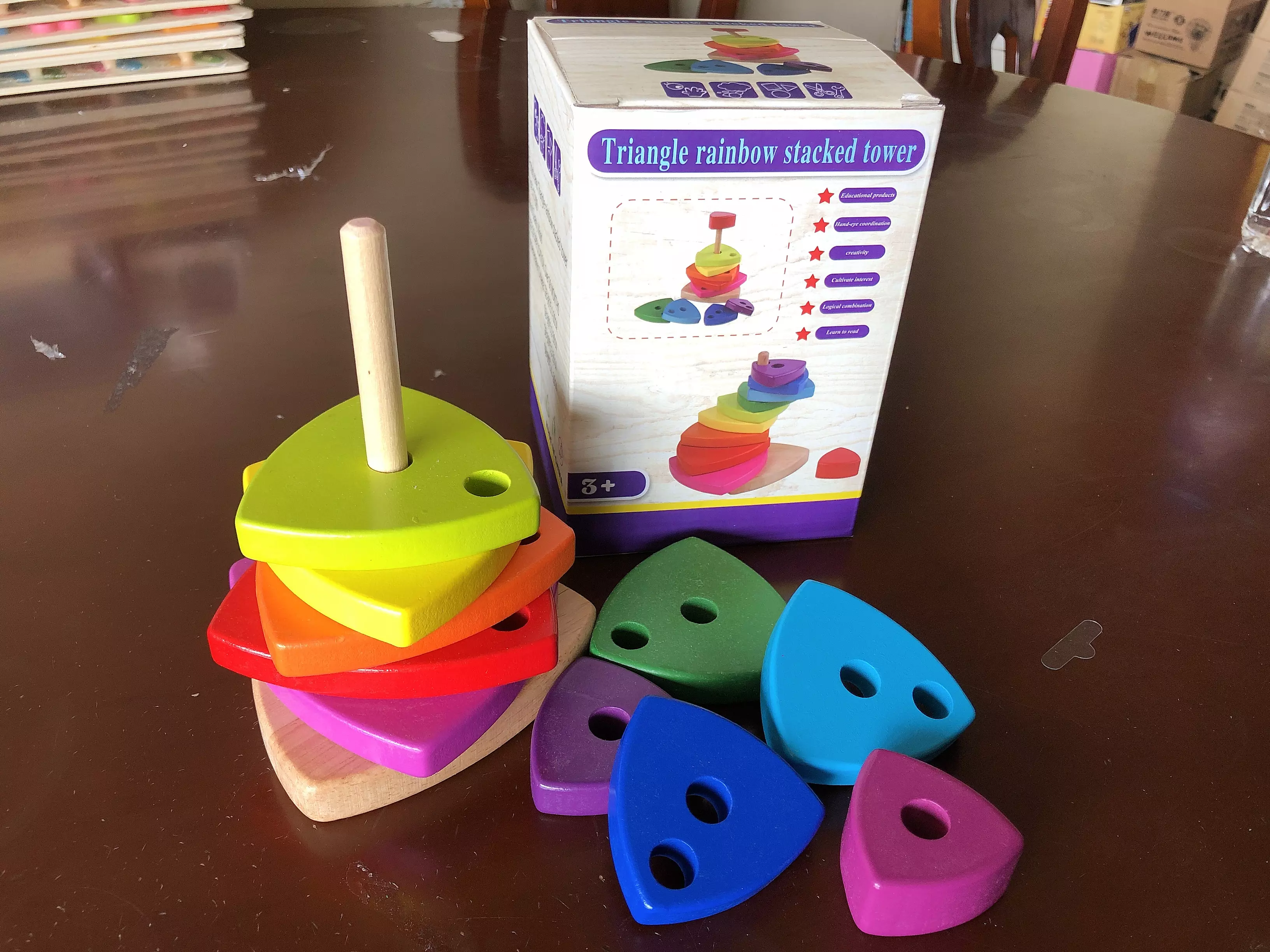 Joc Montessori Stivuire forme geometrice Piramida Curcubeu [2]