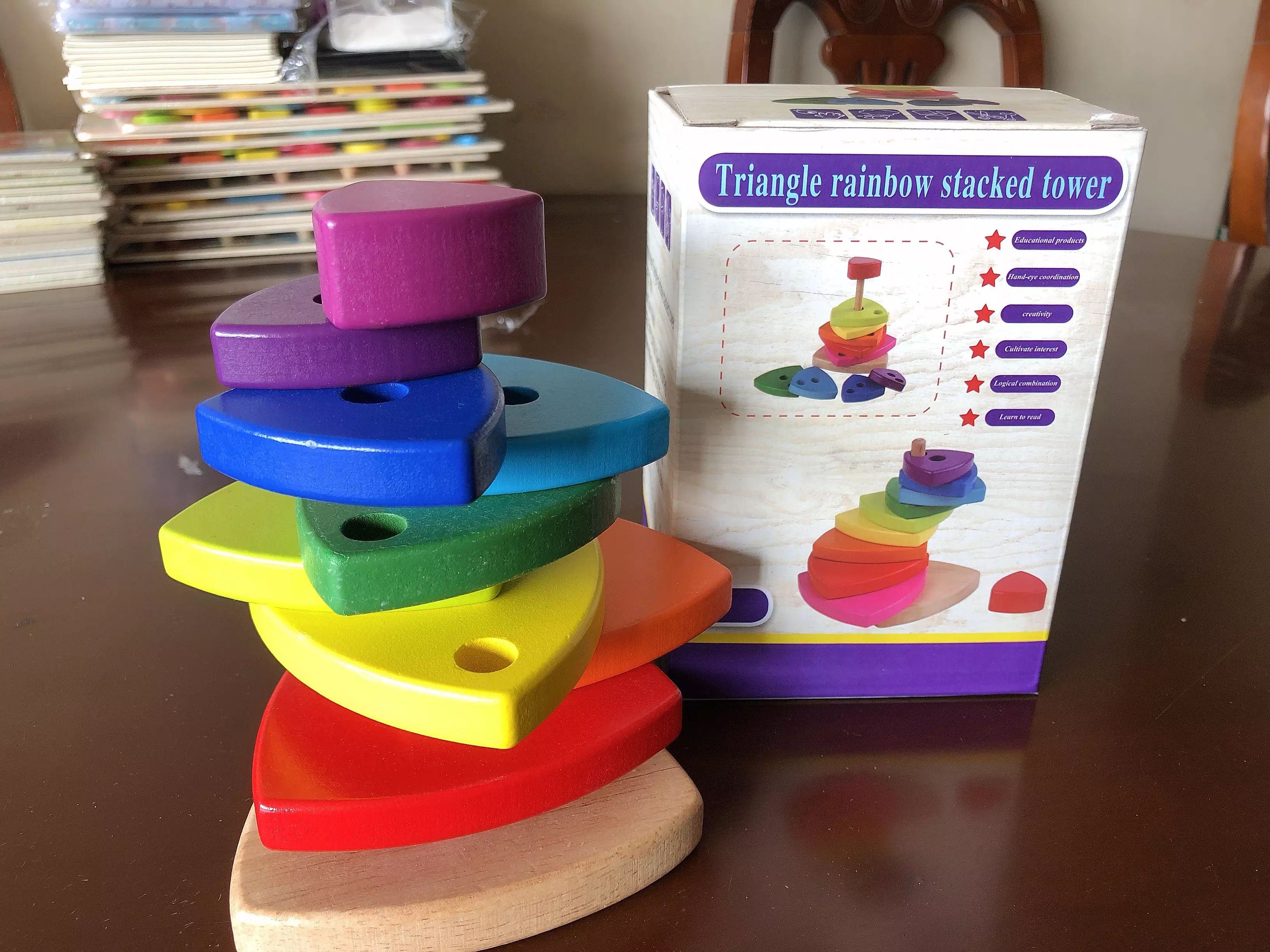 Joc Montessori Stivuire forme geometrice Piramida Curcubeu [4]