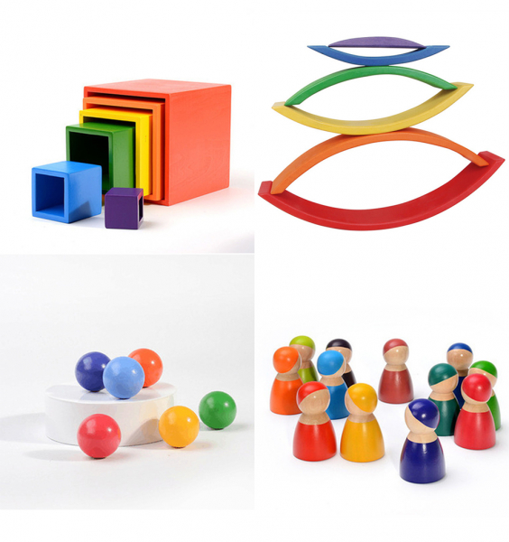 Cuburi din Lemn Curcubeu Montessori [2]