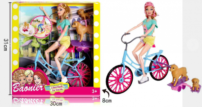 Papusa Barbie pe bicicleta cu doi catelusi [3]