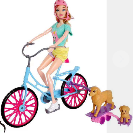 Papusa Barbie pe bicicleta cu doi catelusi [1]