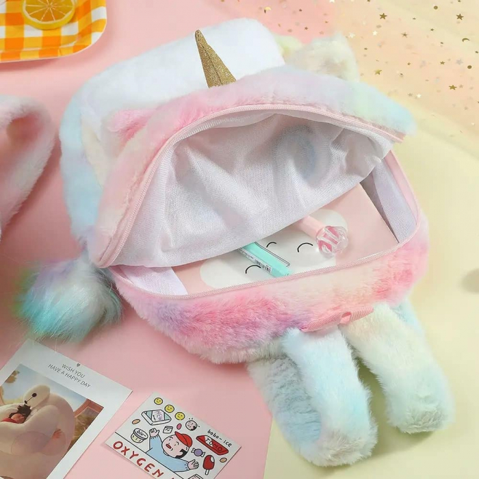 Ghiozdan Din Plus Pisica Unicorn 3D Rucsac Gradinita din PLus Pisica Unicorn [3]
