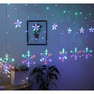 Instalație tip Perdea cu Stele și Fulgi de 3 metri multicolor [1]