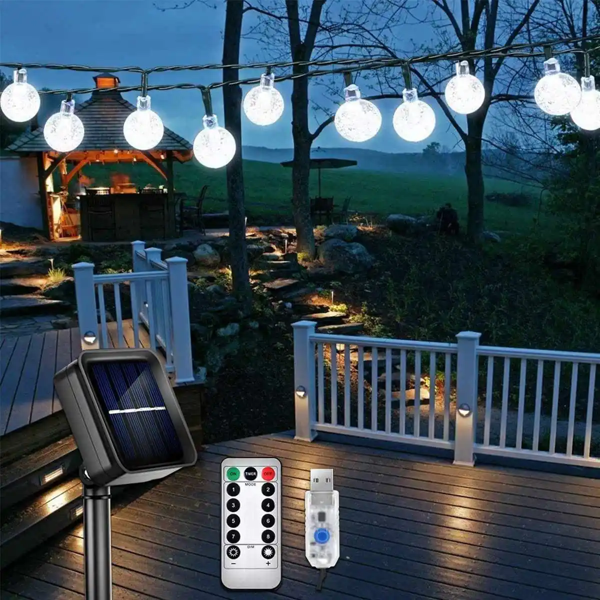 Instalatie luminoasa solara exterior cu 50 globuri, 5 m lungime, lumina rece [3]