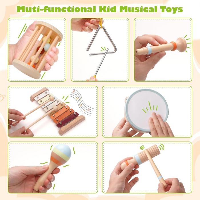 Instrumente Muzicale Montessori din Lemn pentru Copii - Set 7 bucati [4]