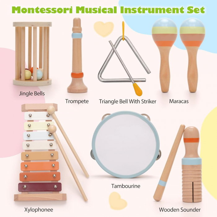 Instrumente Muzicale Montessori din Lemn pentru Copii - Set 7 bucati [3]