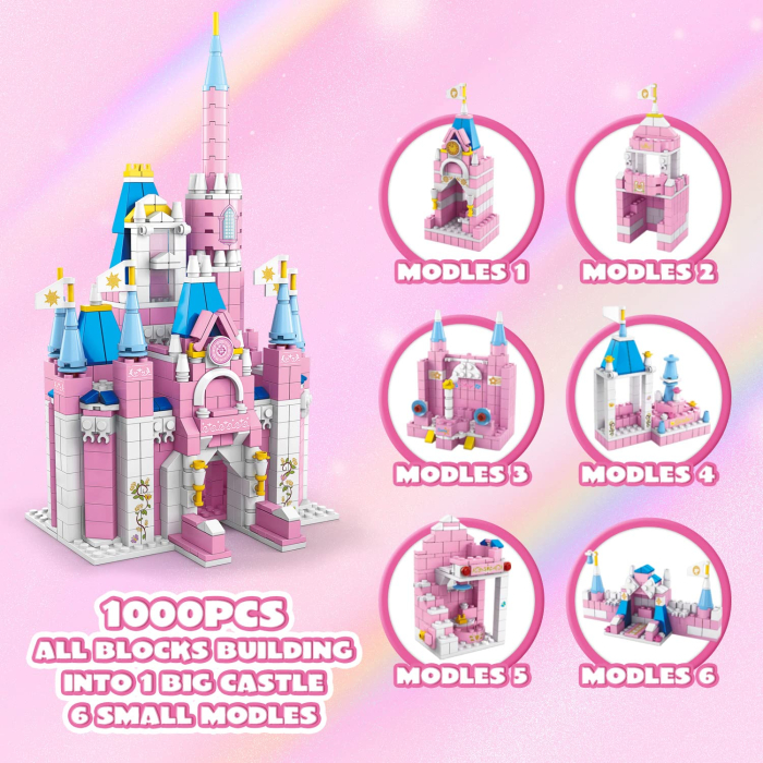 Set Constructie Castel Roz – 1000 Piese  Joc de Construit pentru Copii [3]