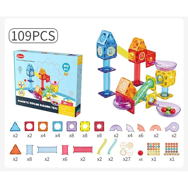 Joc de constructie Magnetic Tiles Pipelines de la Onshine [2]