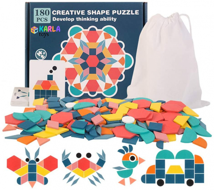 Joc Creativ Puzzle din Lemn Tangram 180 piese [3]