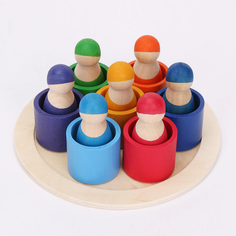 Joc de lemn Papusile Montessori Pioni colorati Peg Dolls [5]