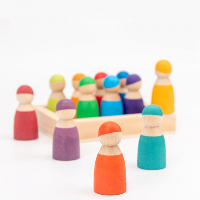 Joc de lemn Papusile Montessori Pioni colorati Peg Dolls [1]