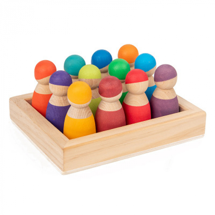 Joc de lemn Papusile Montessori Pioni colorati Peg Dolls [2]