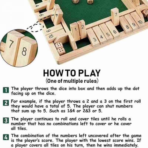Tabla de joc numere - Joc de masa din lemn cu zaruri Shut the Box [10]