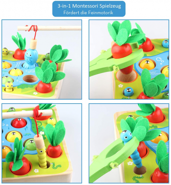 Joc din Lemn motricitate Montessori de pescuit 3 in 1 [5]