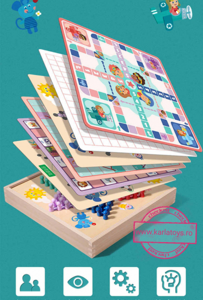 Joc din Lemn Educational Dame  - Joc din Lemn puzzle 7 in 1 Ludo Chess [10]