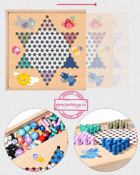Joc din Lemn Educational Dame  - Joc din Lemn puzzle 7 in 1 Ludo Chess [3]