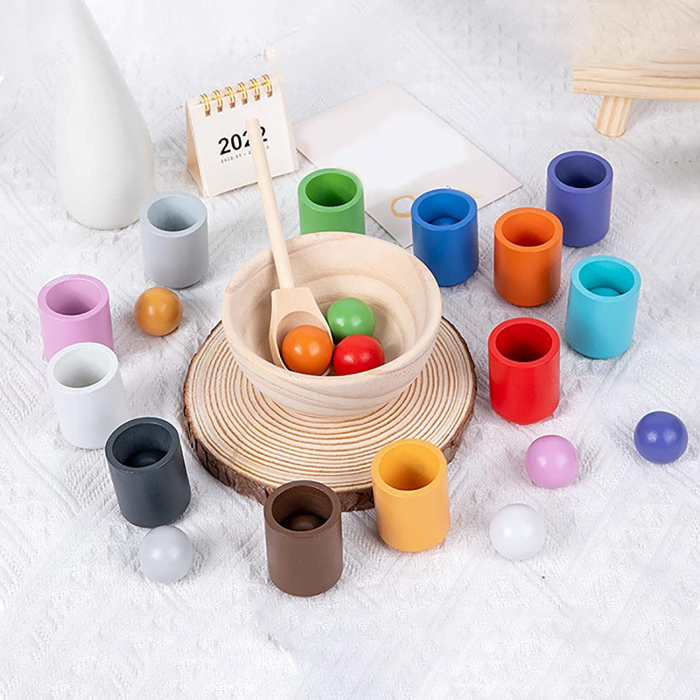Joc din Lemn Montessori Cupe Clasificare Culori  Soartare Bile Curcubeu [6]