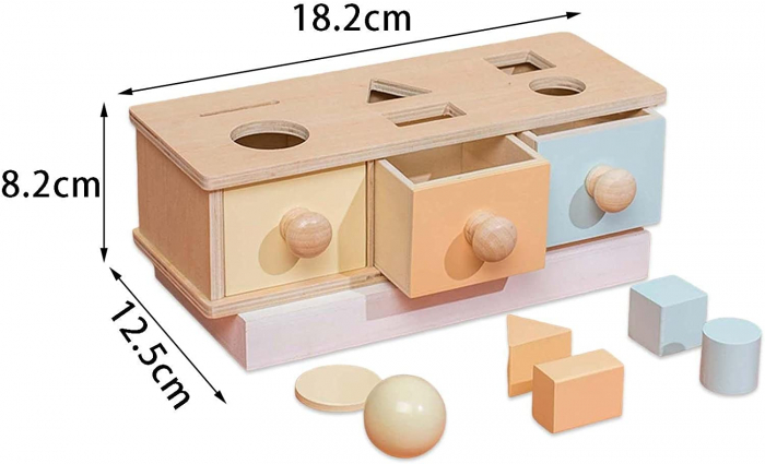 Joc din Lemn Montessori Cutia cu Sertare Forme Geometrice Baniti si Bila [2]