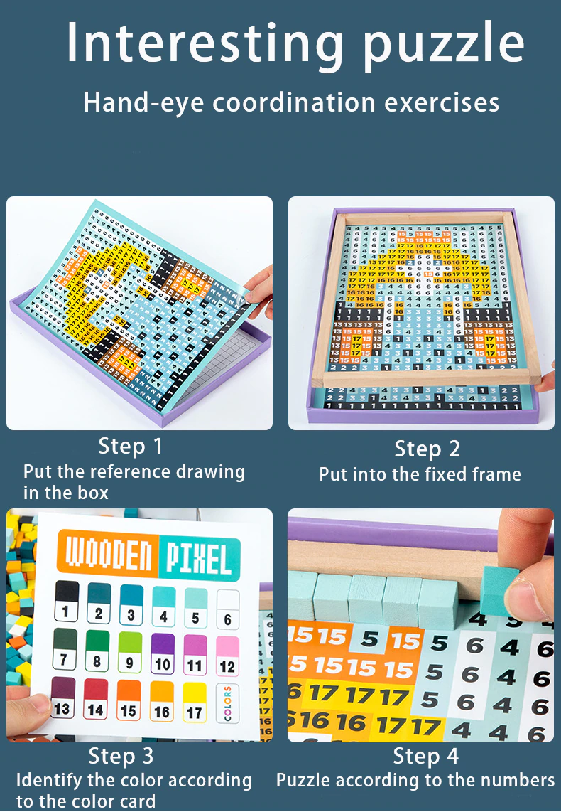 Joc din Lemn Montessori Puzzle Flori Pixel 3D [3]